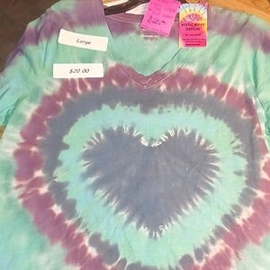 Womens Large VNeck Custom Tie Dyed shirt "Darken Heart". NEVER WORN, BRAND NEW.